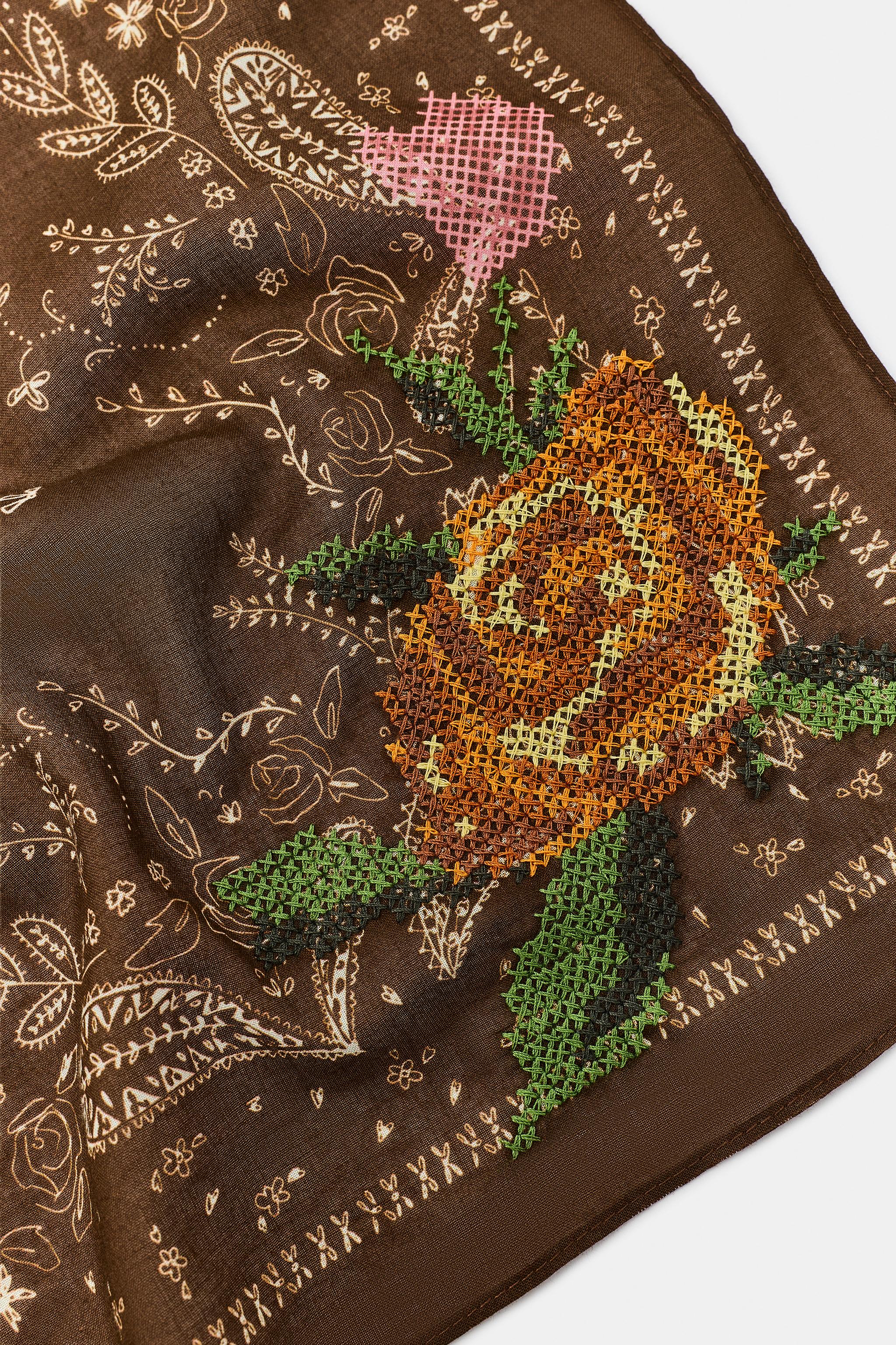 FOULARD BANDANA BRODÉ FLEURS